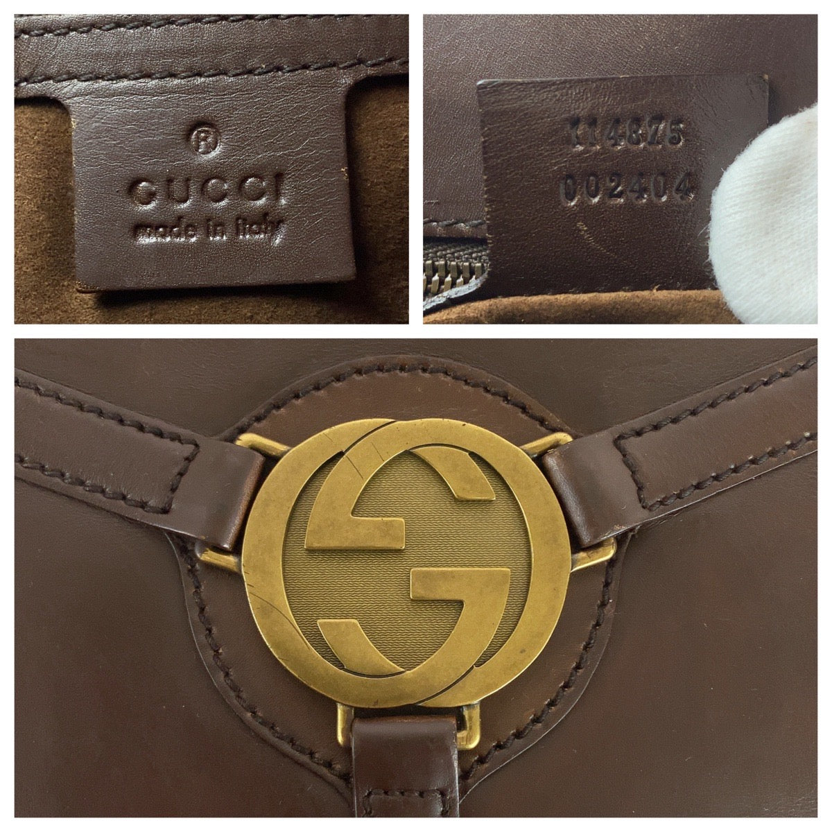 20827
GUCCI グッチ ヴィンテージ インターロッキング オールドグッチ ブラウン ゴールド金具 レザー 114875 トートバッグ ショルダーバッグ レディース AB31