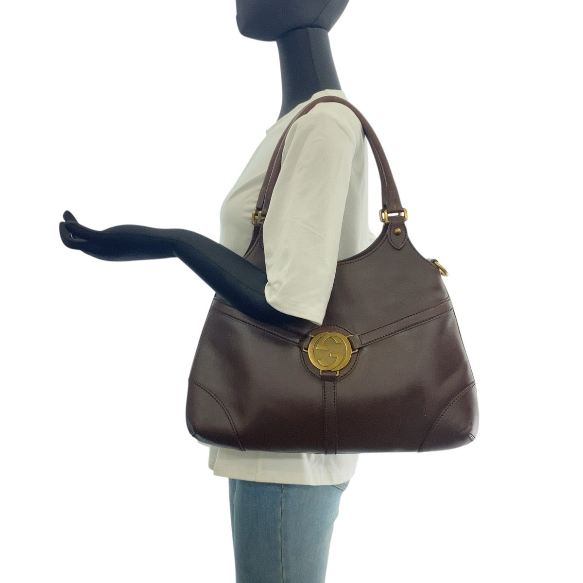 20827
GUCCI グッチ ヴィンテージ インターロッキング オールドグッチ ブラウン ゴールド金具 レザー 114875 トートバッグ ショルダーバッグ レディース AB31