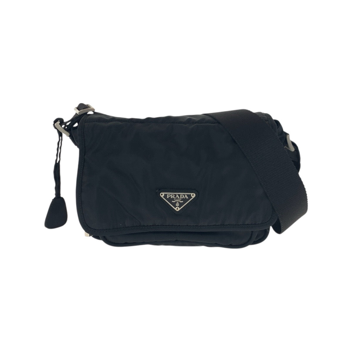 20831
PRADA プラダ テスート 三角ロゴプレート ブラック 黒 シルバー金具 ナイロン ショルダーバッグ ポシェット レディース AB37