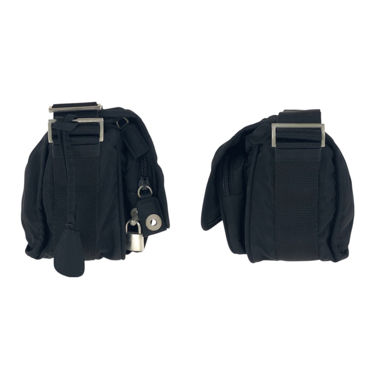 20831
PRADA プラダ テスート 三角ロゴプレート ブラック 黒 シルバー金具 ナイロン ショルダーバッグ ポシェット レディース AB37