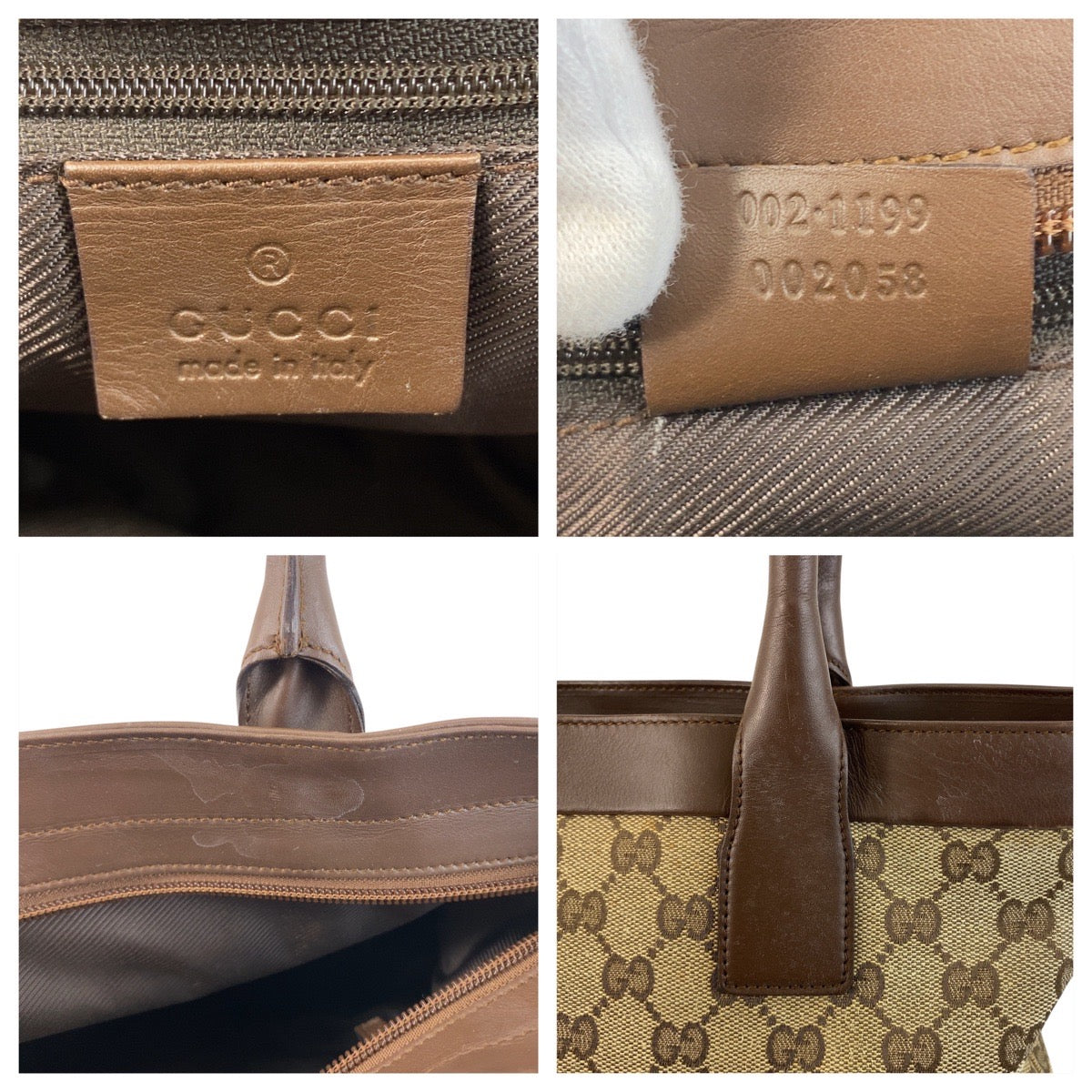 20832
GUCCI グッチ ブラウン ベージュ ゴールド金具 GGキャンバス / レザー 002 1199 トートバッグ ハンドバッグ レディース AB28
