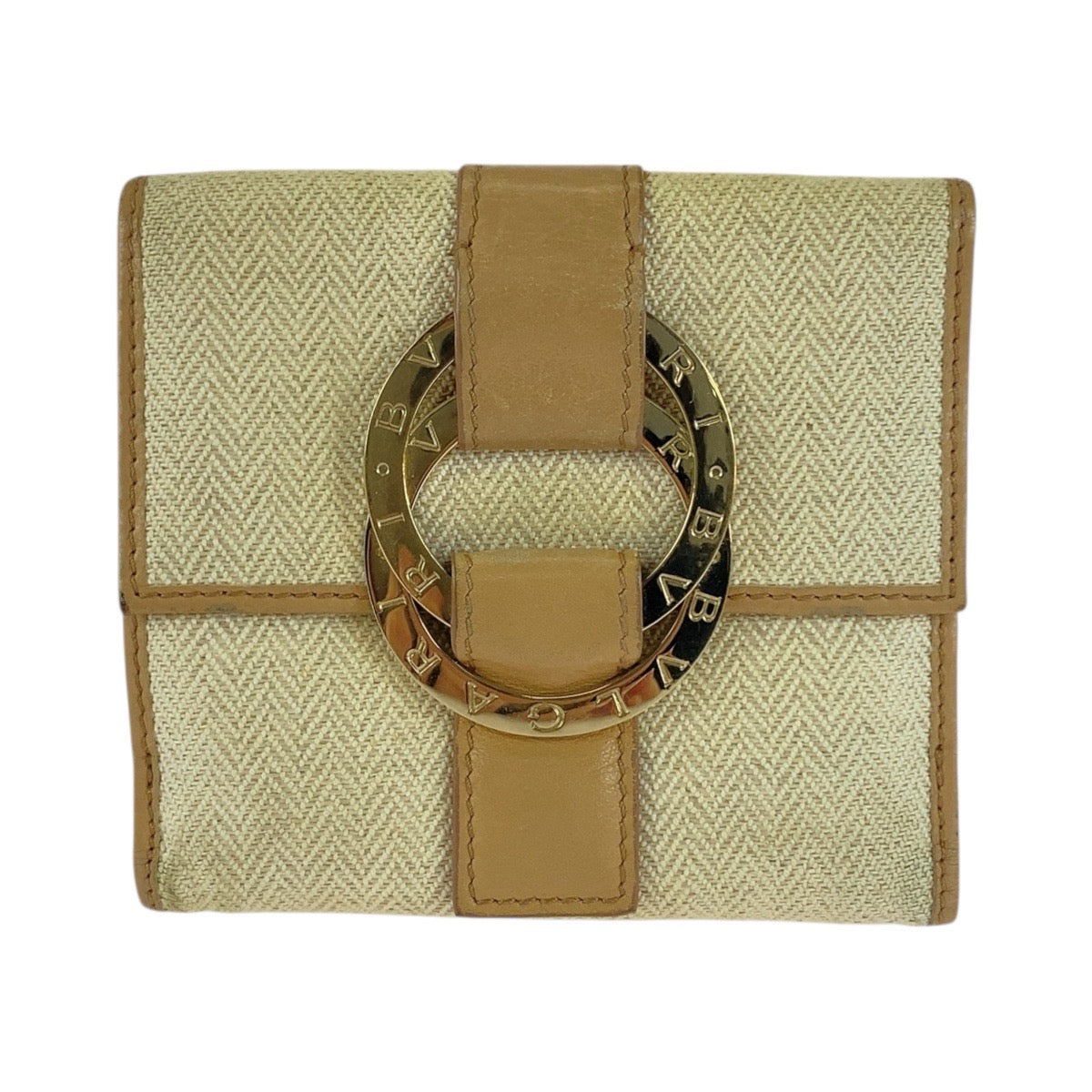 20835
BVLGARI ブルガリ チャンドラ ベージュ ゴールド金具 ツイード / レザー 12661695 折り財布 コンパクトウォレット レディース AB9