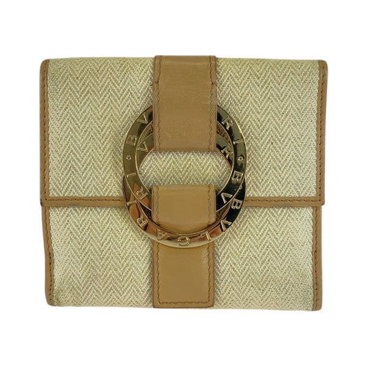20835
BVLGARI ブルガリ チャンドラ ベージュ ゴールド金具 ツイード / レザー 12661695 折り財布 コンパクトウォレット レディース AB9