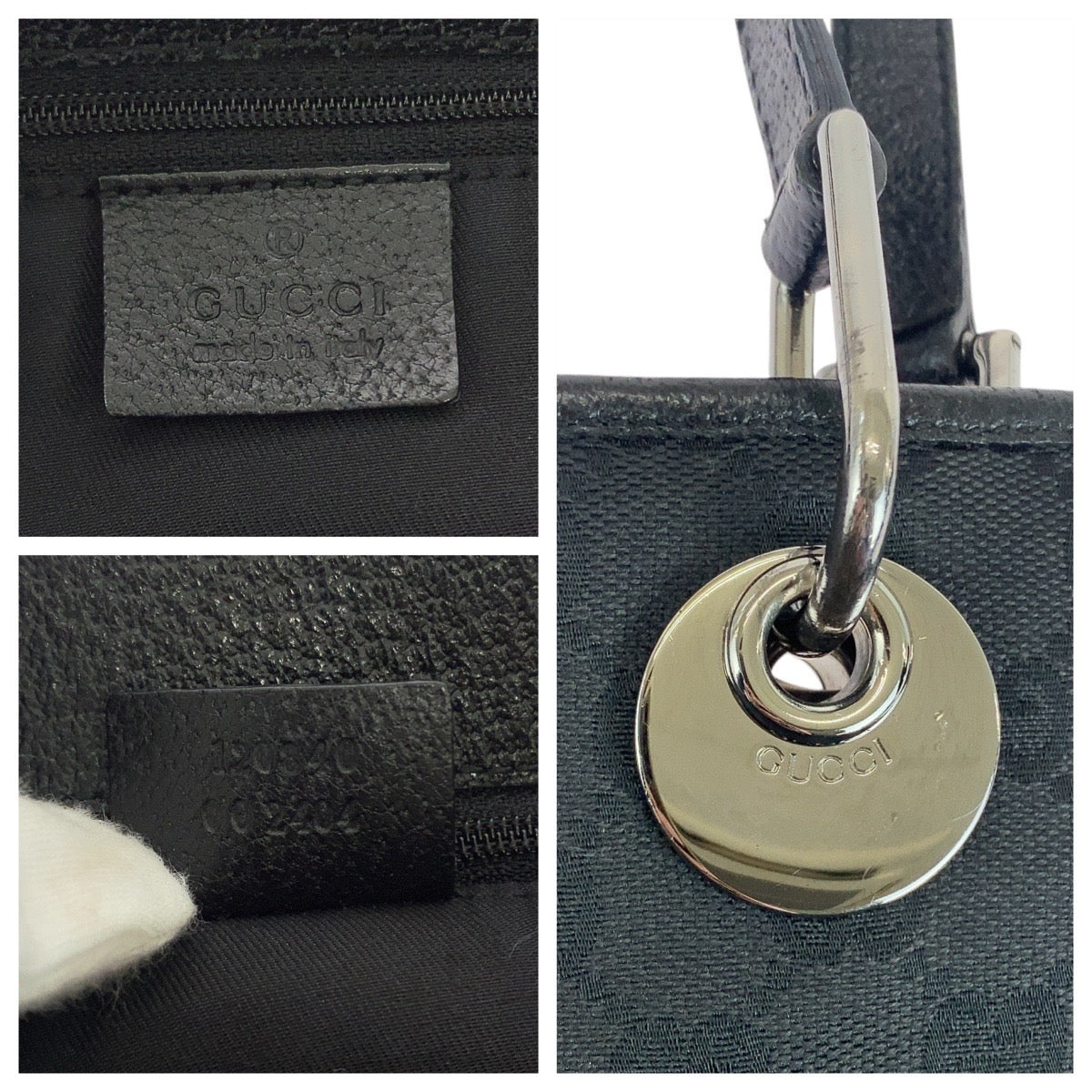 20840
GUCCI グッチ ブラック 黒 シルバー金具 GGキャンバス / レザー 120840 トートバッグ ショルダーバッグ レディース AB21