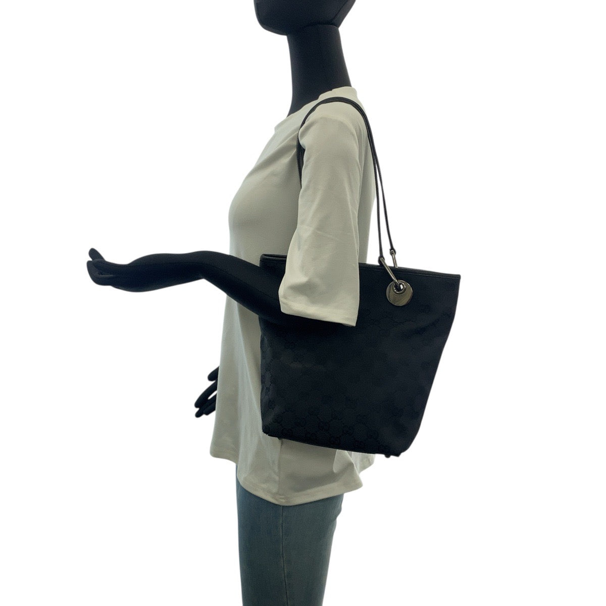 20840
GUCCI グッチ ブラック 黒 シルバー金具 GGキャンバス / レザー 120840 トートバッグ ショルダーバッグ レディース AB21