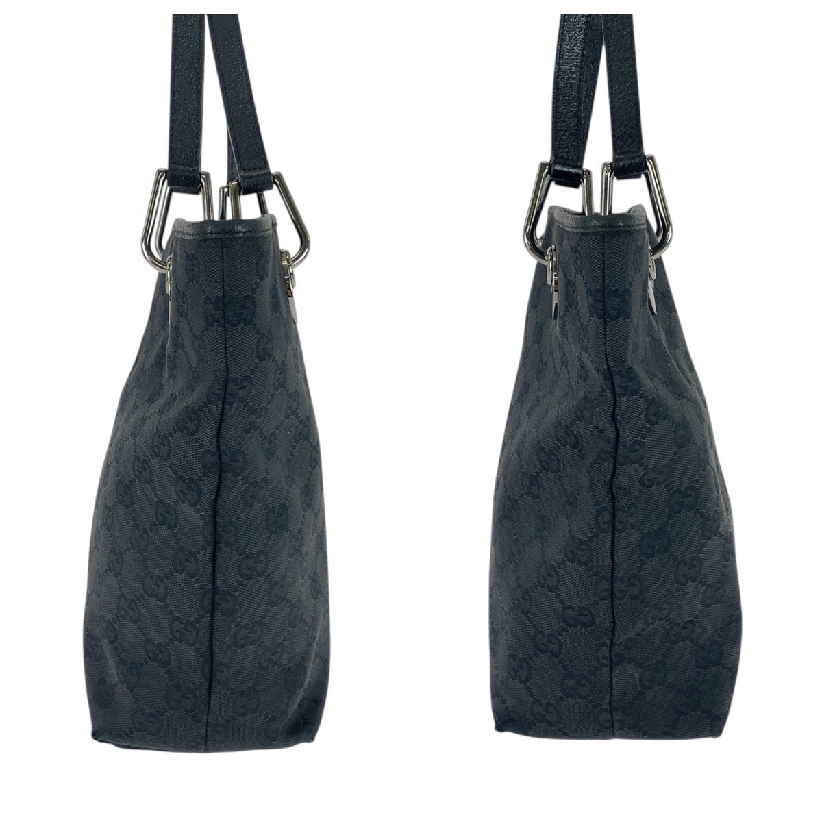 20840
GUCCI グッチ ブラック 黒 シルバー金具 GGキャンバス / レザー 120840 トートバッグ ショルダーバッグ レディース AB21