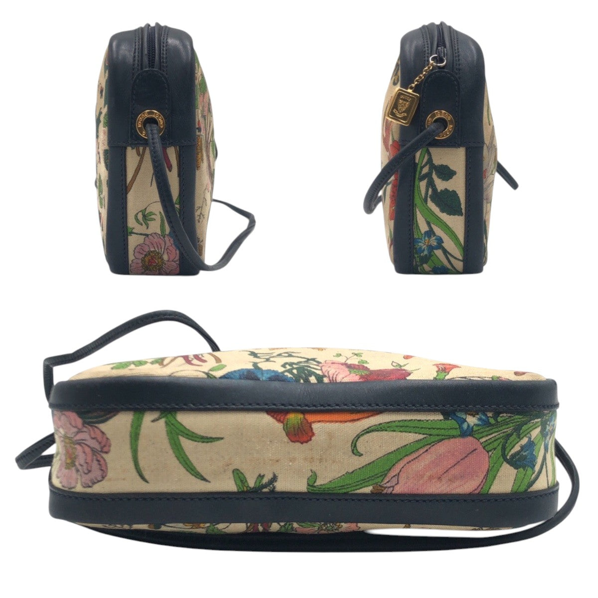 20841
GUCCI グッチ ヴィンテージ オールドグッチ フローラ ベージュ ネイビー キャンバス 007.29 ショルダーバッグ レディース AB28