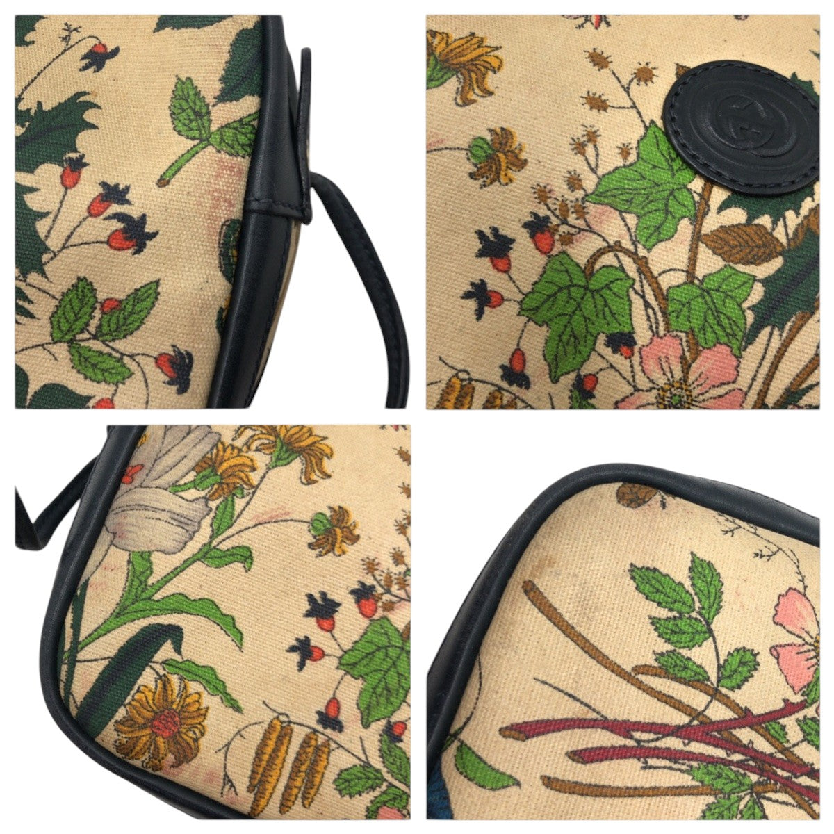 20841
GUCCI グッチ ヴィンテージ オールドグッチ フローラ ベージュ ネイビー キャンバス 007.29 ショルダーバッグ レディース AB28