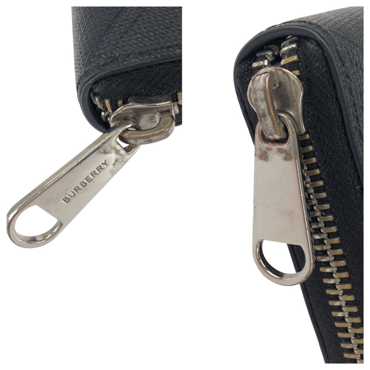 20842
BURBERRY バーバリー チェック柄 ブラック 黒 シルバー金具 PVC 長財布 ラウンドファスナー メンズ ABP21