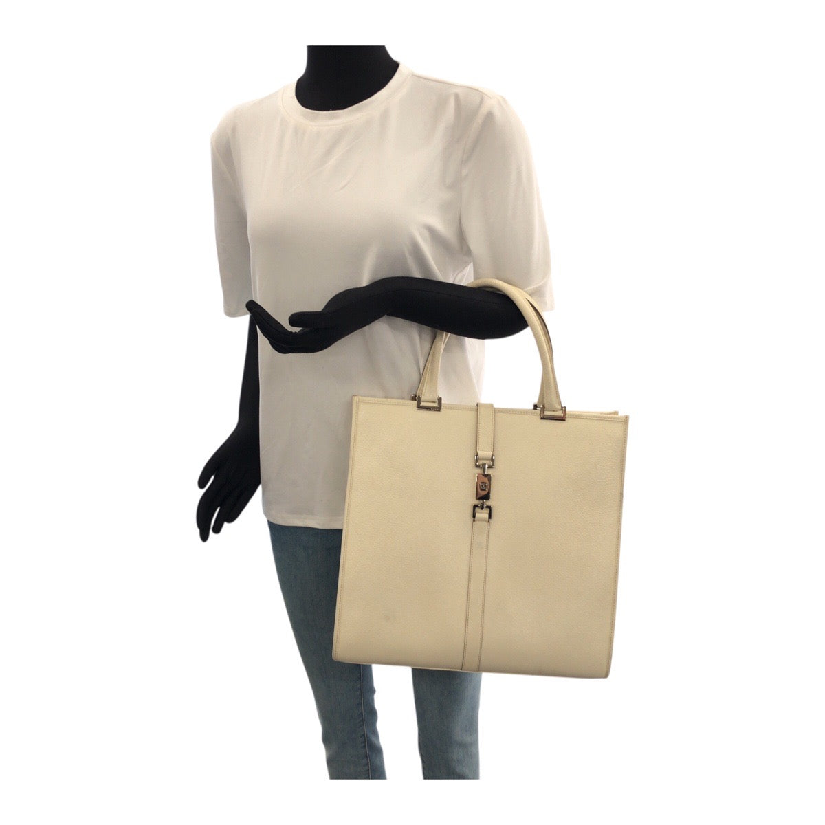 20843
GUCCI グッチ ジャッキー ホワイト アイボリー シルバー金具 レザー 002 1064 トートバッグ ハンドバッグ レディース AB42