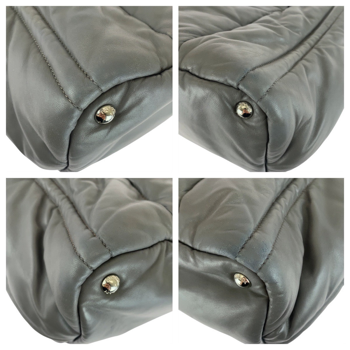 20844
PRADA プラダ 三角ロゴプレート ナッパボンバー グレー シルバー金具 レザー トートバッグ ハンドバッグ レディース AB56