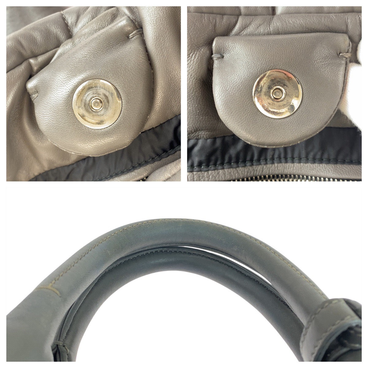 20844
PRADA プラダ 三角ロゴプレート ナッパボンバー グレー シルバー金具 レザー トートバッグ ハンドバッグ レディース AB56