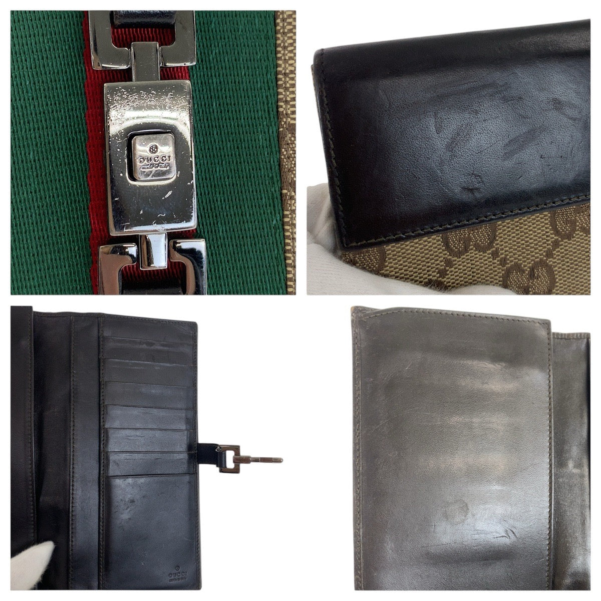 20847
GUCCI グッチ ジャッキー シェリーライン ベージュ ダークブラウン シルバー金具 GGキャンバス / レザー 035 0416 2134 長財布 ロングウォレット レディース AB14