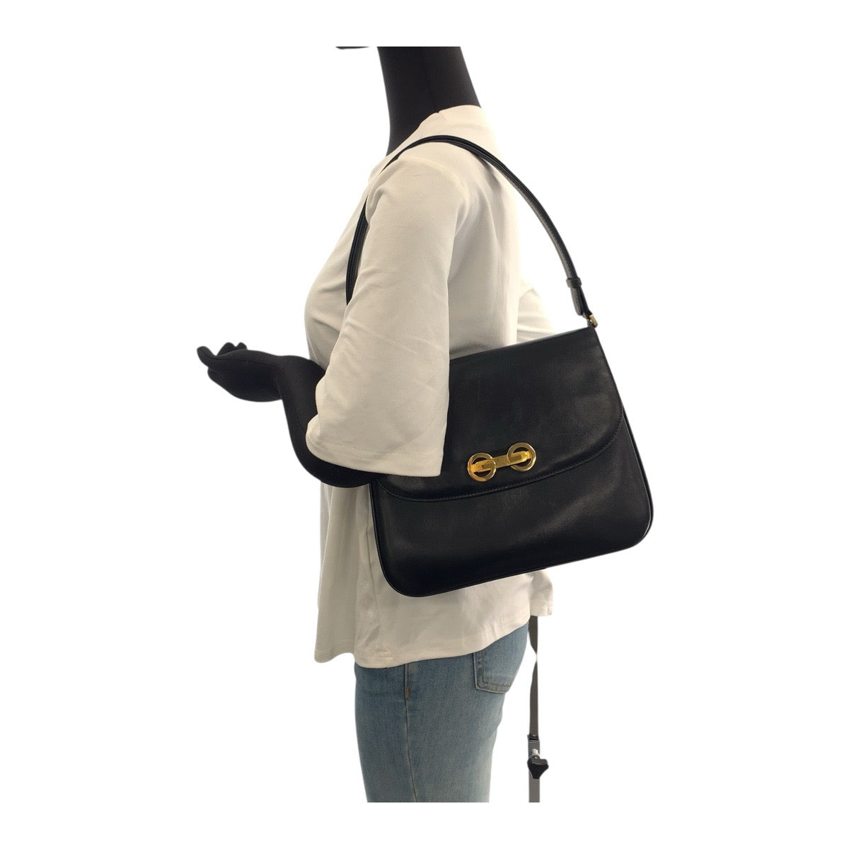 20848
GUCCI グッチ ヴィンテージ オールドグッチ ロッキングG ブラック 黒 ゴールド金具 レザー ショルダーバッグ ハンドバッグ レディース AB35