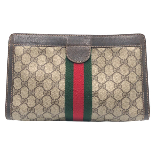 20849
GUCCI グッチ ヴィンテージ シェリーライン ブラウン PVC / レザー 41 014 クラッチバッグ セカンドバッグ 男女兼用 メンズ AB16