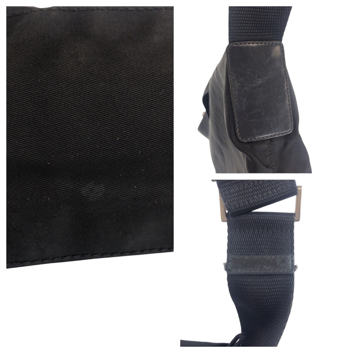 20852
PRADA プラダ テスート 三角ロゴプレート ブラック 黒 シルバー金具 ナイロン / レザー ショルダーバッグ メッセンジャーバッグ レディース ABP32