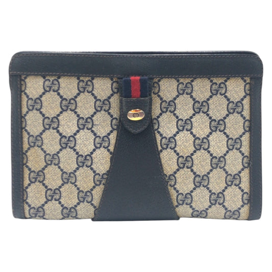 20855
GUCCI グッチ ヴィンテージ シャリーライン オールドグッチ ネイビー ベージュ PVC 89.01 クラッチバッグ セカンドバッグ 男女兼用 メンズ AB16