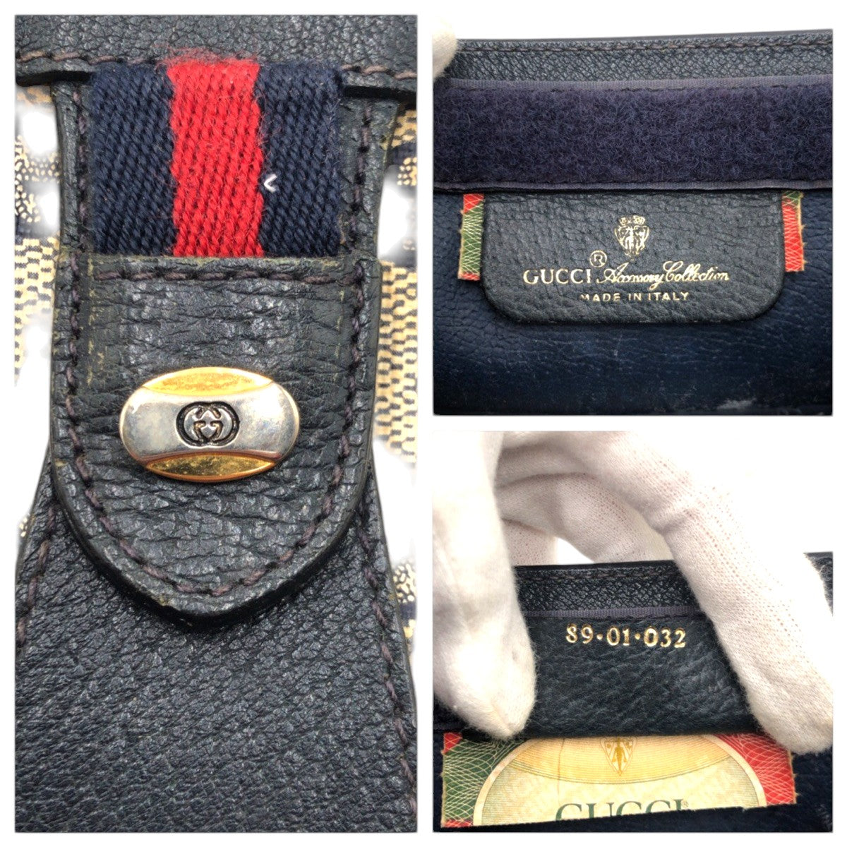 20855
GUCCI グッチ ヴィンテージ シャリーライン オールドグッチ ネイビー ベージュ PVC 89.01 クラッチバッグ セカンドバッグ 男女兼用 メンズ AB16