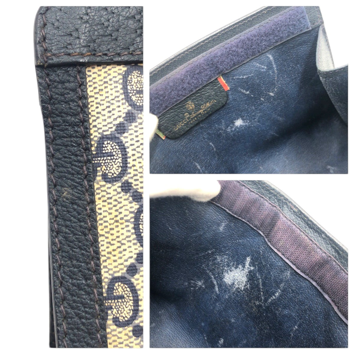 20855
GUCCI グッチ ヴィンテージ シャリーライン オールドグッチ ネイビー ベージュ PVC 89.01 クラッチバッグ セカンドバッグ 男女兼用 メンズ AB16