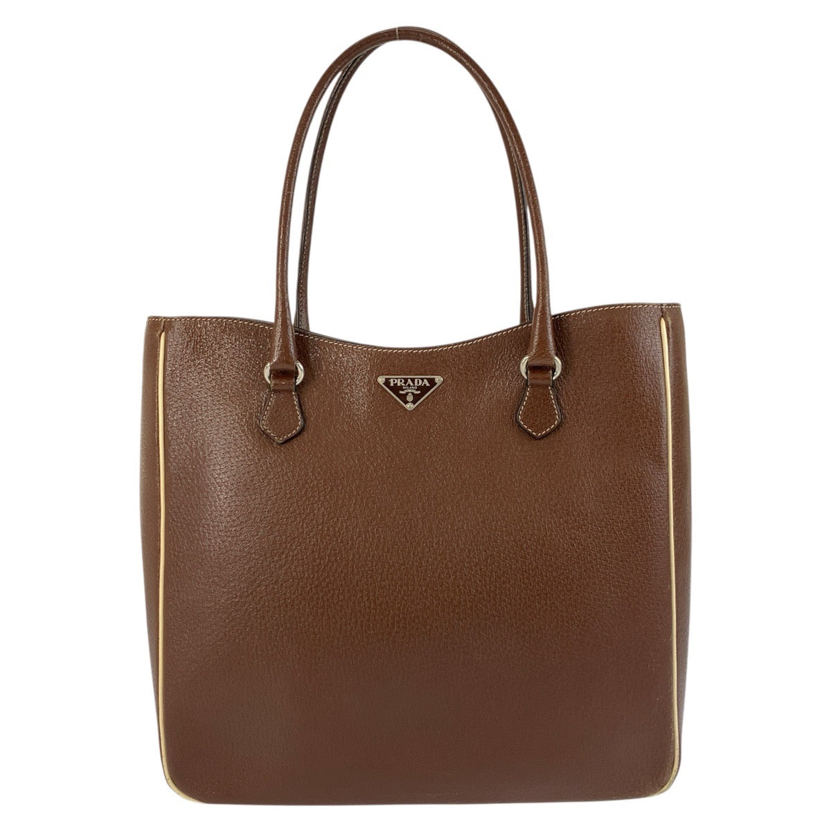 20858
PRADA プラダ 三角ロゴプレート ブラウン シルバー金具 レザー トートバッグ ハンドバッグ レディース AB30