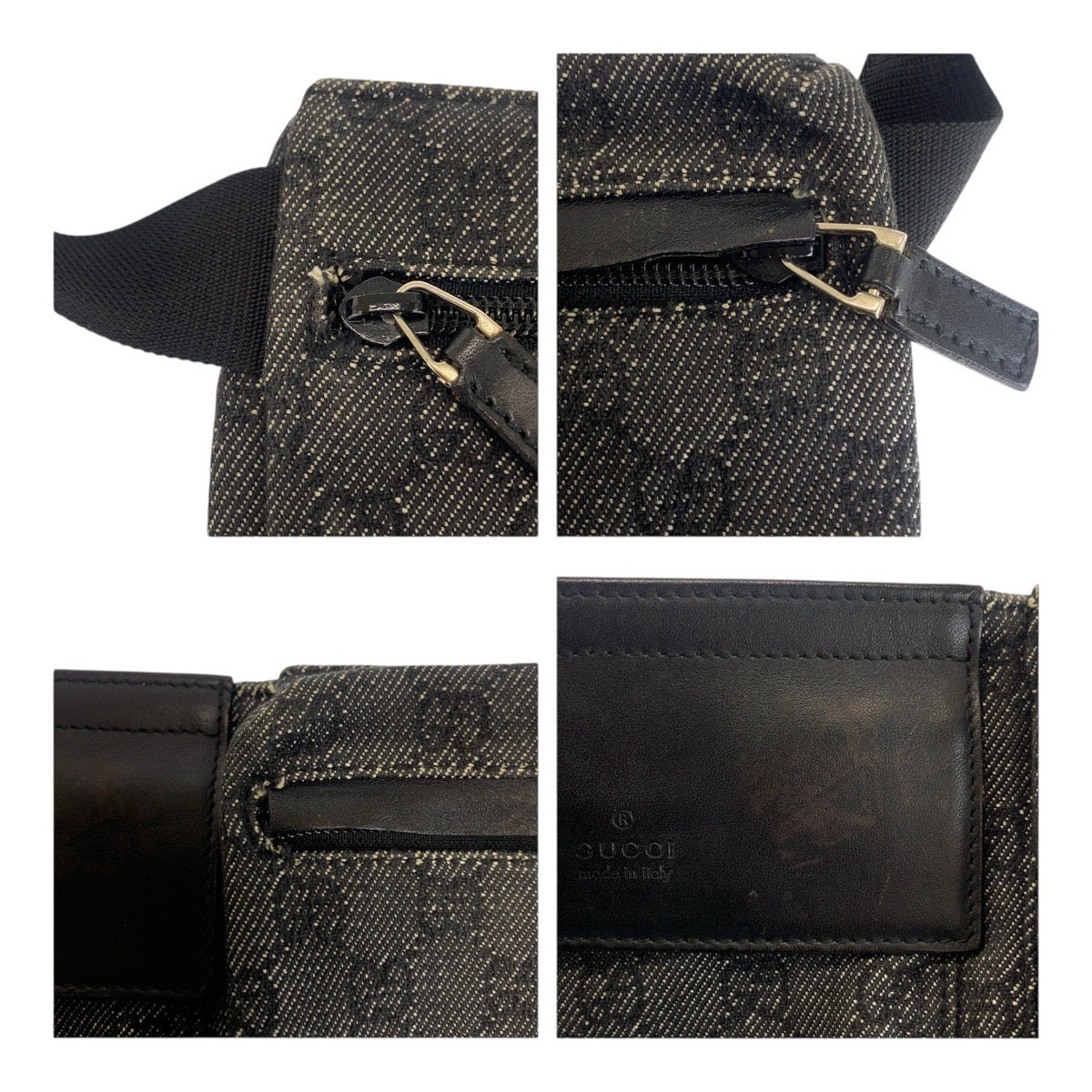 20859
GUCCI グッチ ブラック 黒 シルバー金具 GGキャンバス / レザー 28566 ボディバッグ ウエストバッグ レディース ABP35