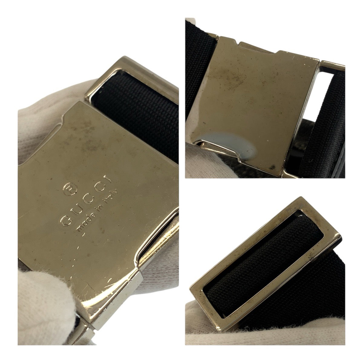 20859
GUCCI グッチ ブラック 黒 シルバー金具 GGキャンバス / レザー 28566 ボディバッグ ウエストバッグ レディース ABP35