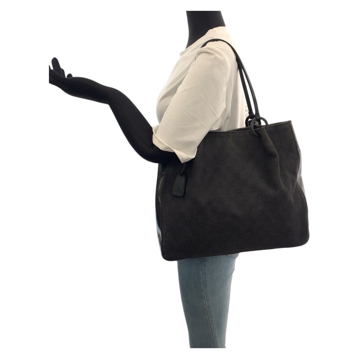 20867
GUCCI グッチ ブラック 黒 シルバー金具 GGキャンバス / レザー 101920 トートバッグ ショルダーバッグ レディース AB28