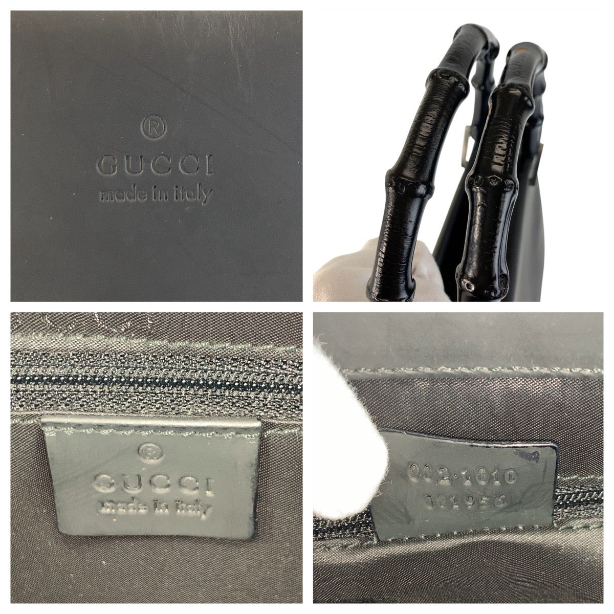 20868
GUCCI グッチ バンブー ブラック 黒 レザー 002 1010 ハンドバッグ トートバッグ レディース AB32