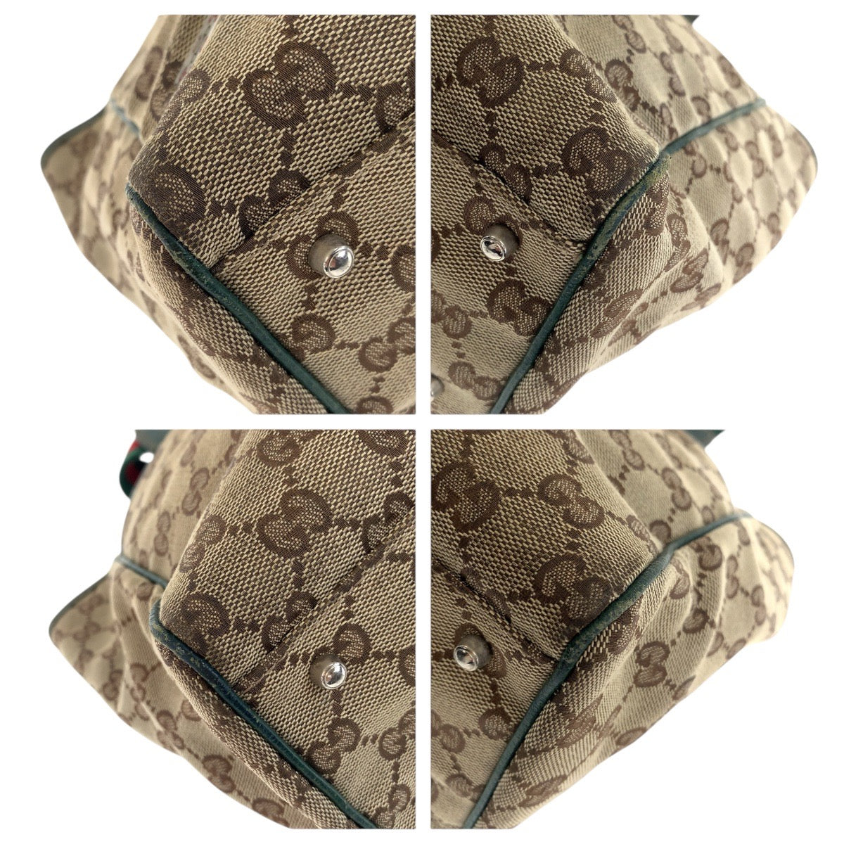 20870
GUCCI グッチ シェリーライン ベージュ グリーン シルバー金具 GGキャンバス / レザー 145758 トートバッグ ショルダーバッグ レディース AB21