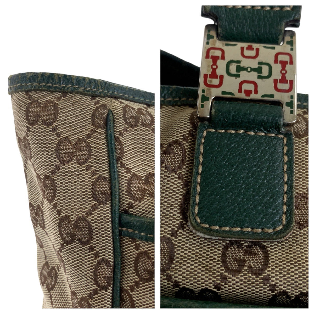 20870
GUCCI グッチ シェリーライン ベージュ グリーン シルバー金具 GGキャンバス / レザー 145758 トートバッグ ショルダーバッグ レディース AB21