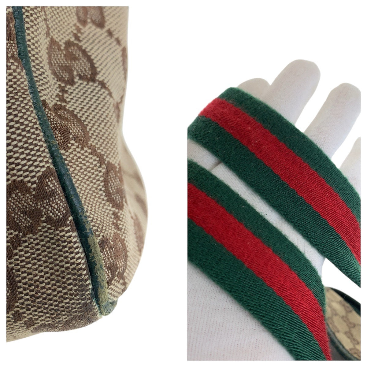 20870
GUCCI グッチ シェリーライン ベージュ グリーン シルバー金具 GGキャンバス / レザー 145758 トートバッグ ショルダーバッグ レディース AB21