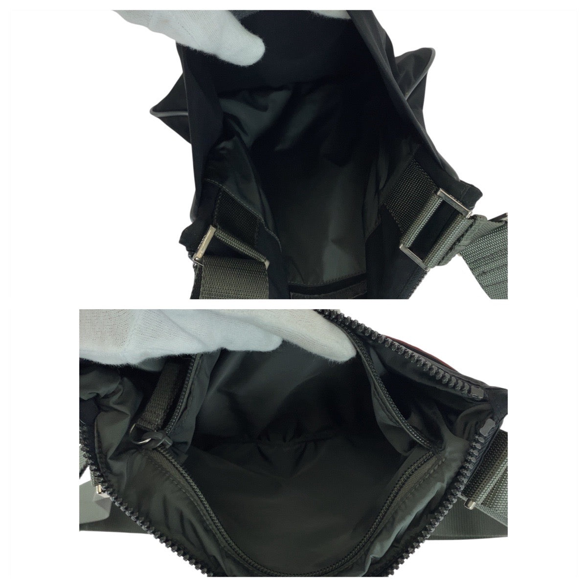 20871
PRADA SPORTS プラダスポーツ テスート ブラック カーキ シルバー金具 ナイロン ショルダーバッグ ポシェット レディース ABP30