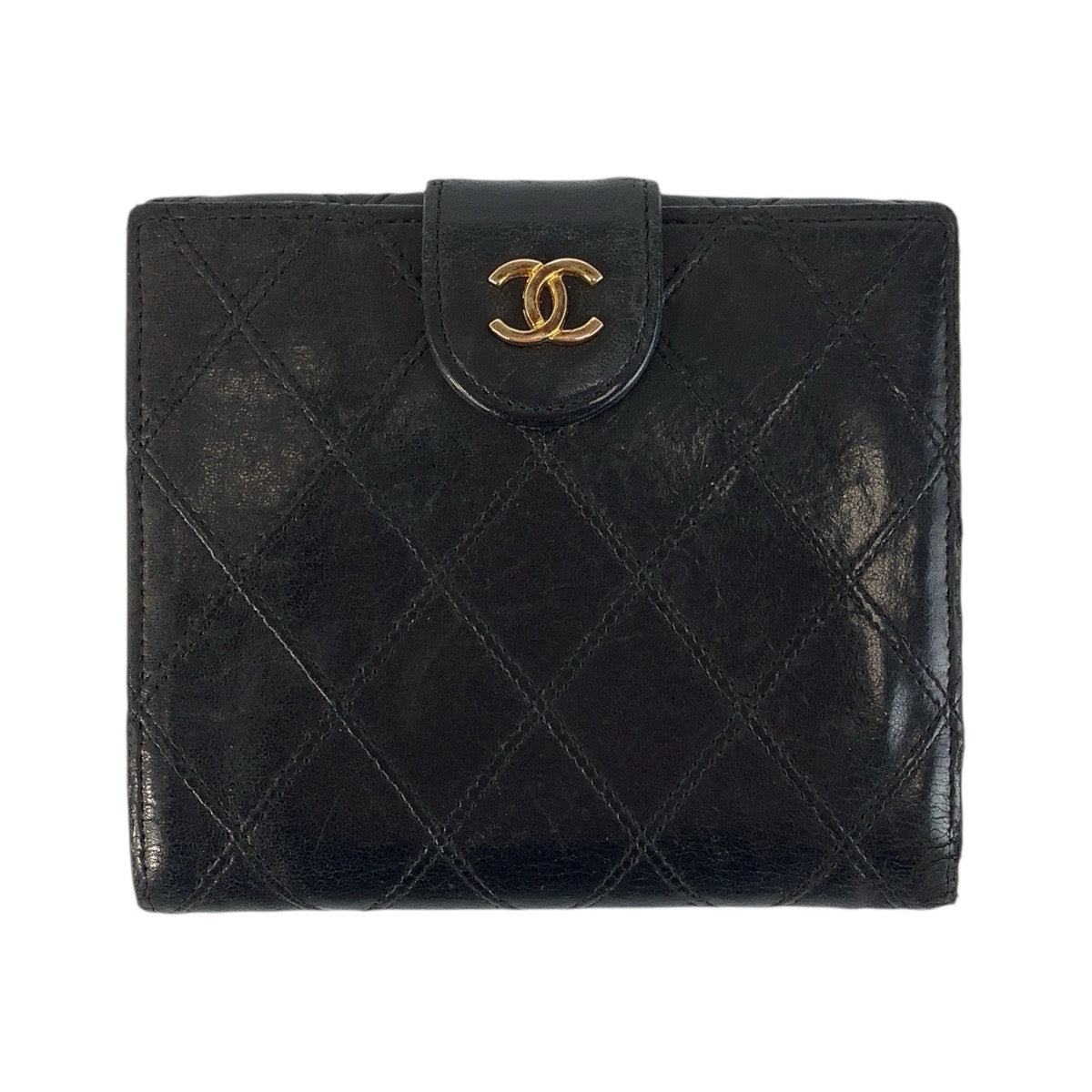 20875
CHANEL シャネル ビコローレ ココマーク ブラック 黒 ゴールド金具 ラムスキン 折財布 コンパクトウォレット レディース AB16