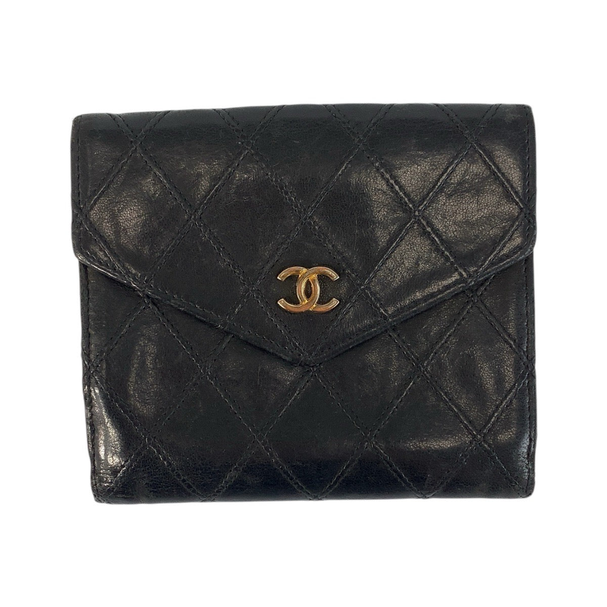20875
CHANEL シャネル ビコローレ ココマーク ブラック 黒 ゴールド金具 ラムスキン 折財布 コンパクトウォレット レディース AB16