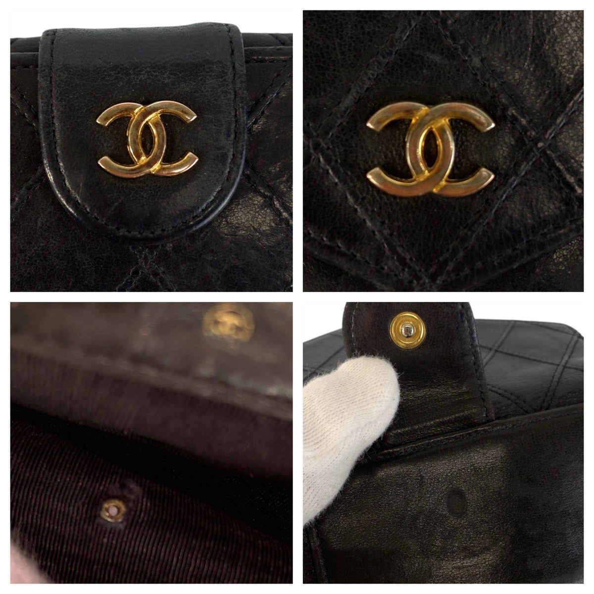 20875
CHANEL シャネル ビコローレ ココマーク ブラック 黒 ゴールド金具 ラムスキン 折財布 コンパクトウォレット レディース AB16