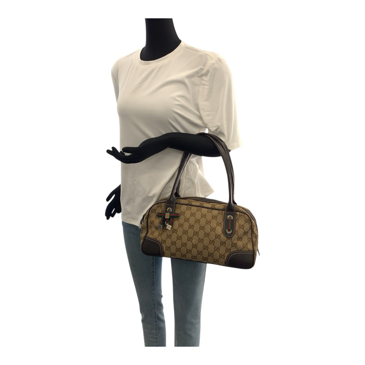 20878
GUCCI グッチ プリンシー シェリーライン ベージュ ダークブラウン ゴールド金具 GGキャンバス / レザー 161720 ハンドバッグ ミニボストンバッグ レディース AB24