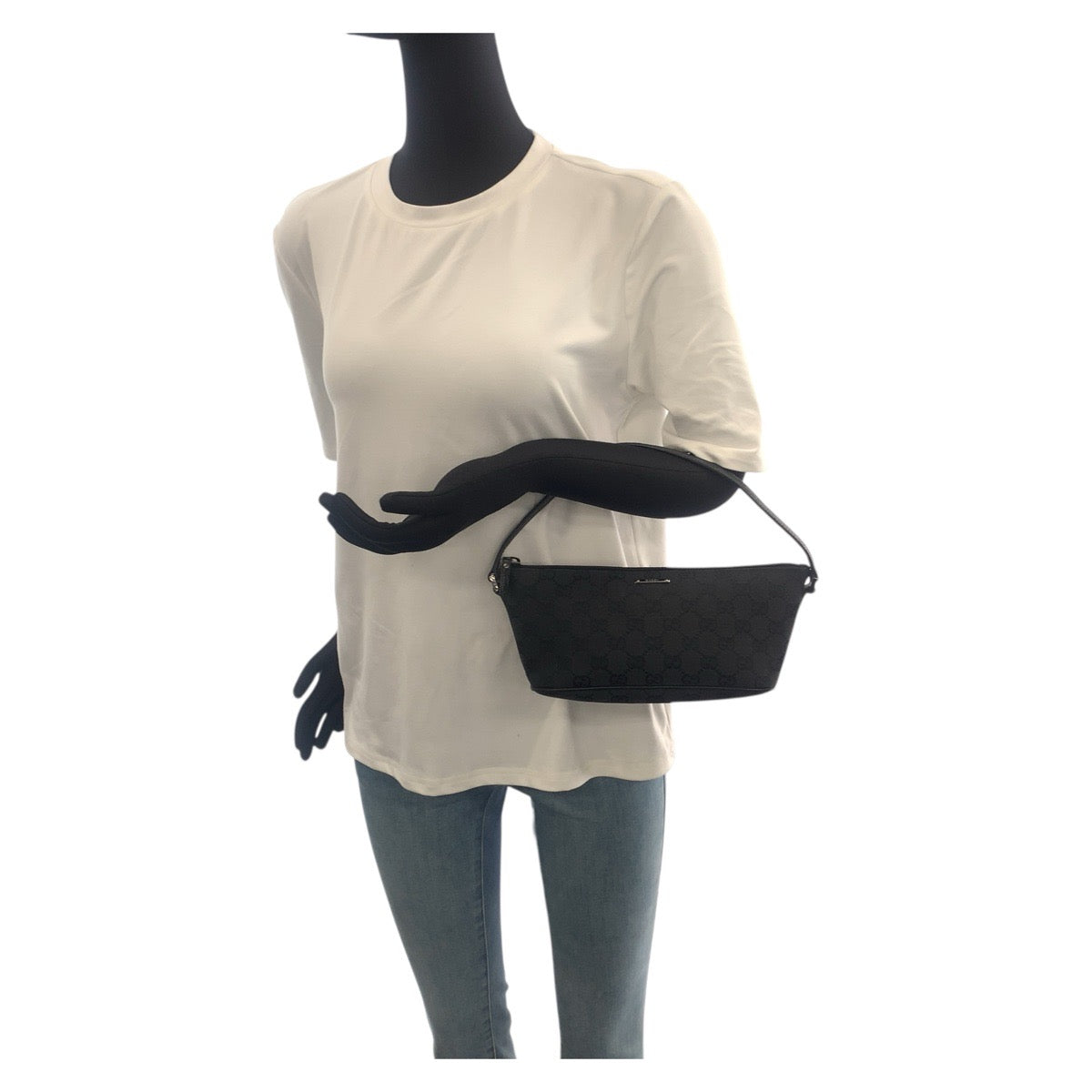 20879
GUCCI グッチ ブラック 黒 シルバー金具 GGキャンバス / レザー 07198 ハンドバッグ アクセサリーポーチ レディース A37