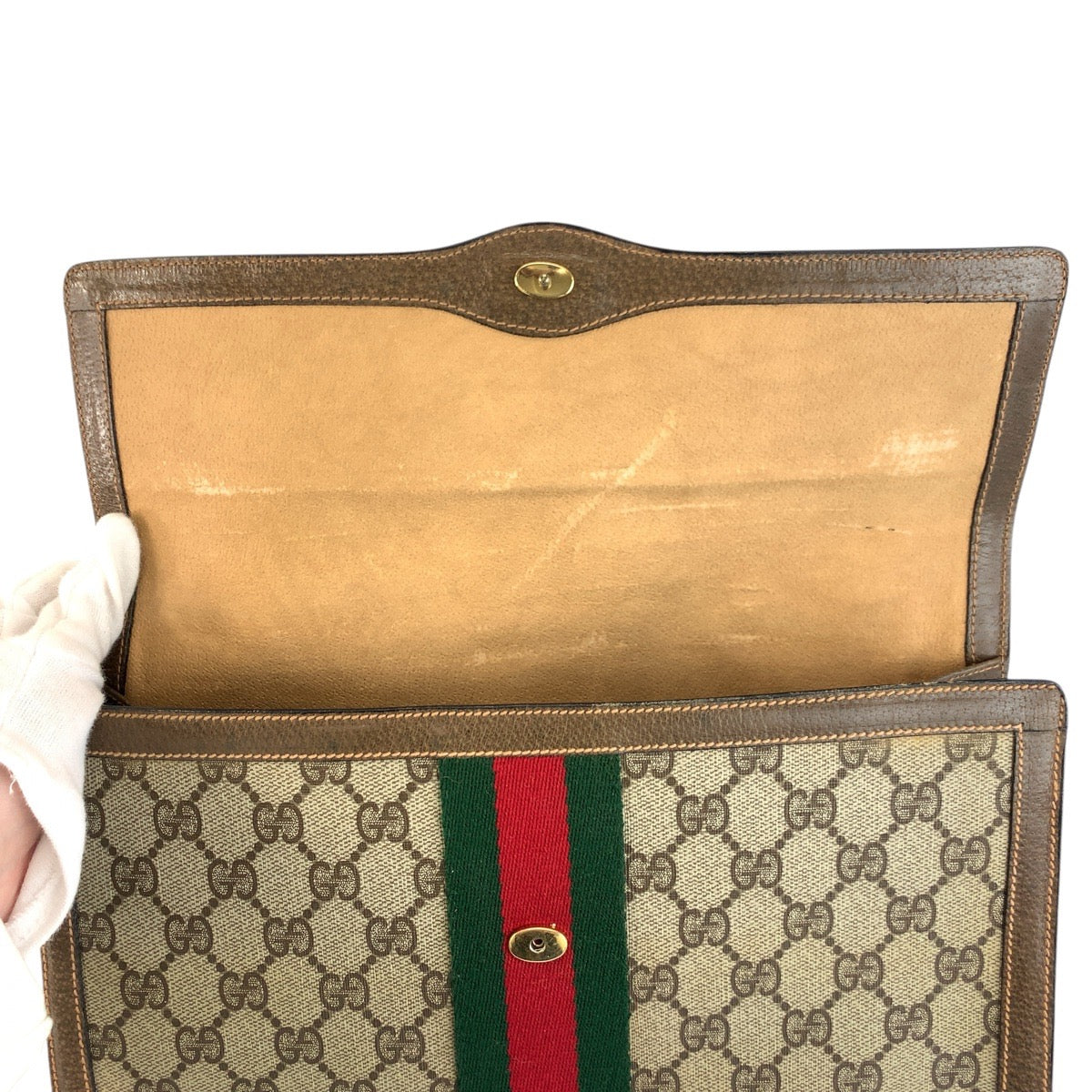 20884
GUCCI グッチ ヴィンテージ シェリーライン ベージュ ゴールド金具 GGスプリームキャンバス / レザー 89 01 007 クラッチバッグ セカンドバッグ メンズ ABP21