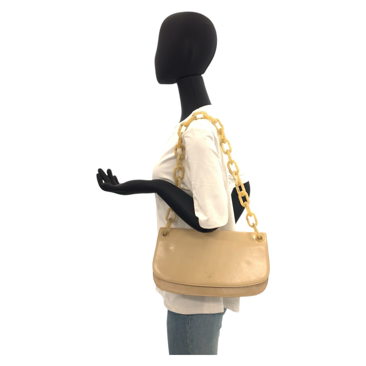 20886
PRADA プラダ ロゴ ベージュ レザー / プラスチック 77 ショルダーバッグ レディース ABP32