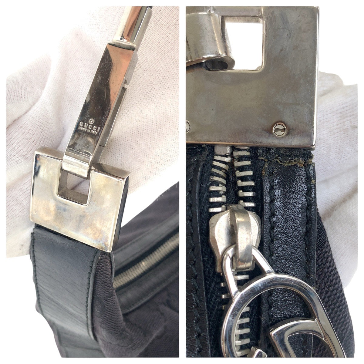 20888
GUCCI グッチ ブラック 黒 シルバー金具 GGキャンバス / レザー 001 3814 ショルダーバッグ レディース AB28