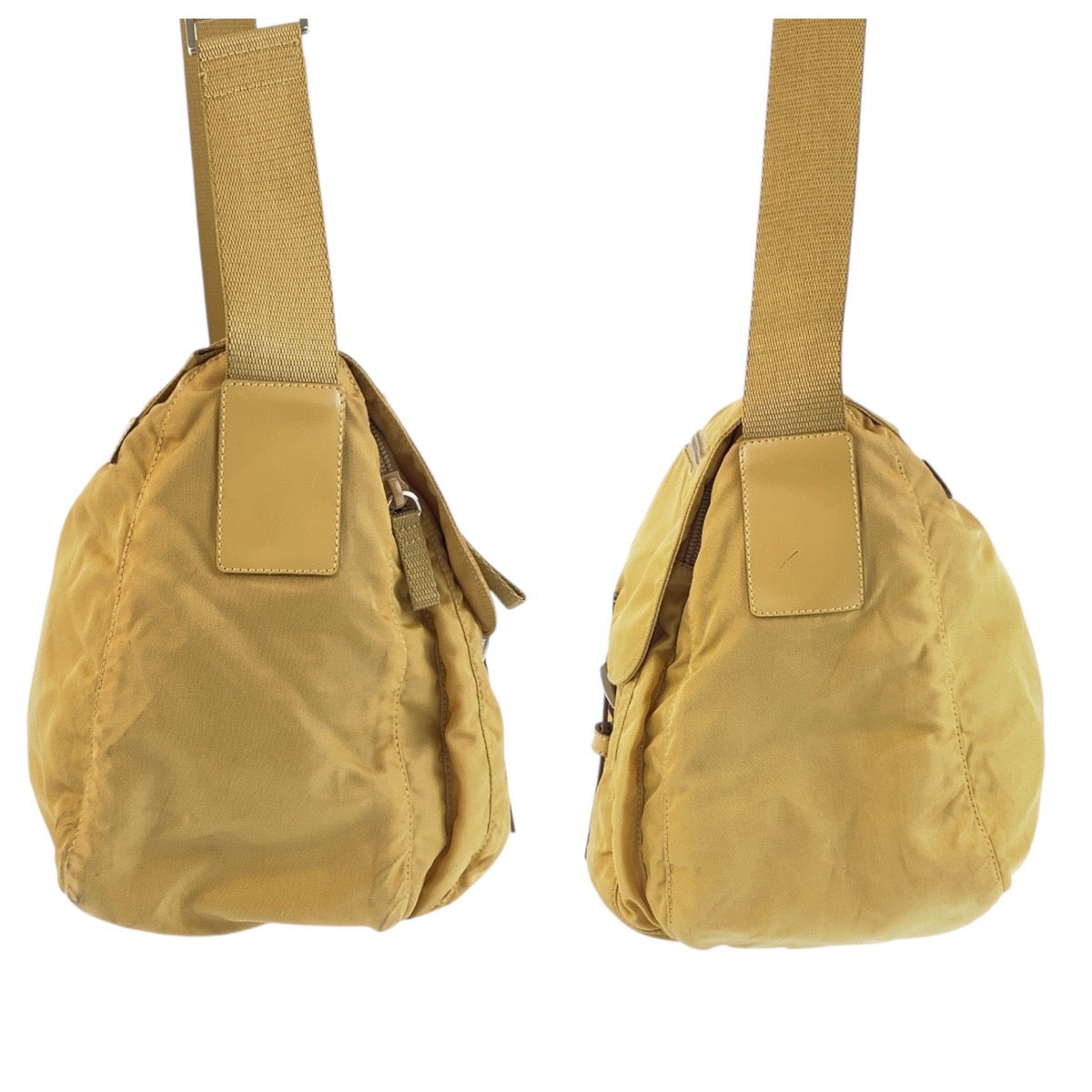 20889
PRADA プラダ テスート 三角ロゴプレート イエロー マスタード シルバー金具 ナイロン ショルダーバッグ メッセンジャーバッグ メンズ AB37