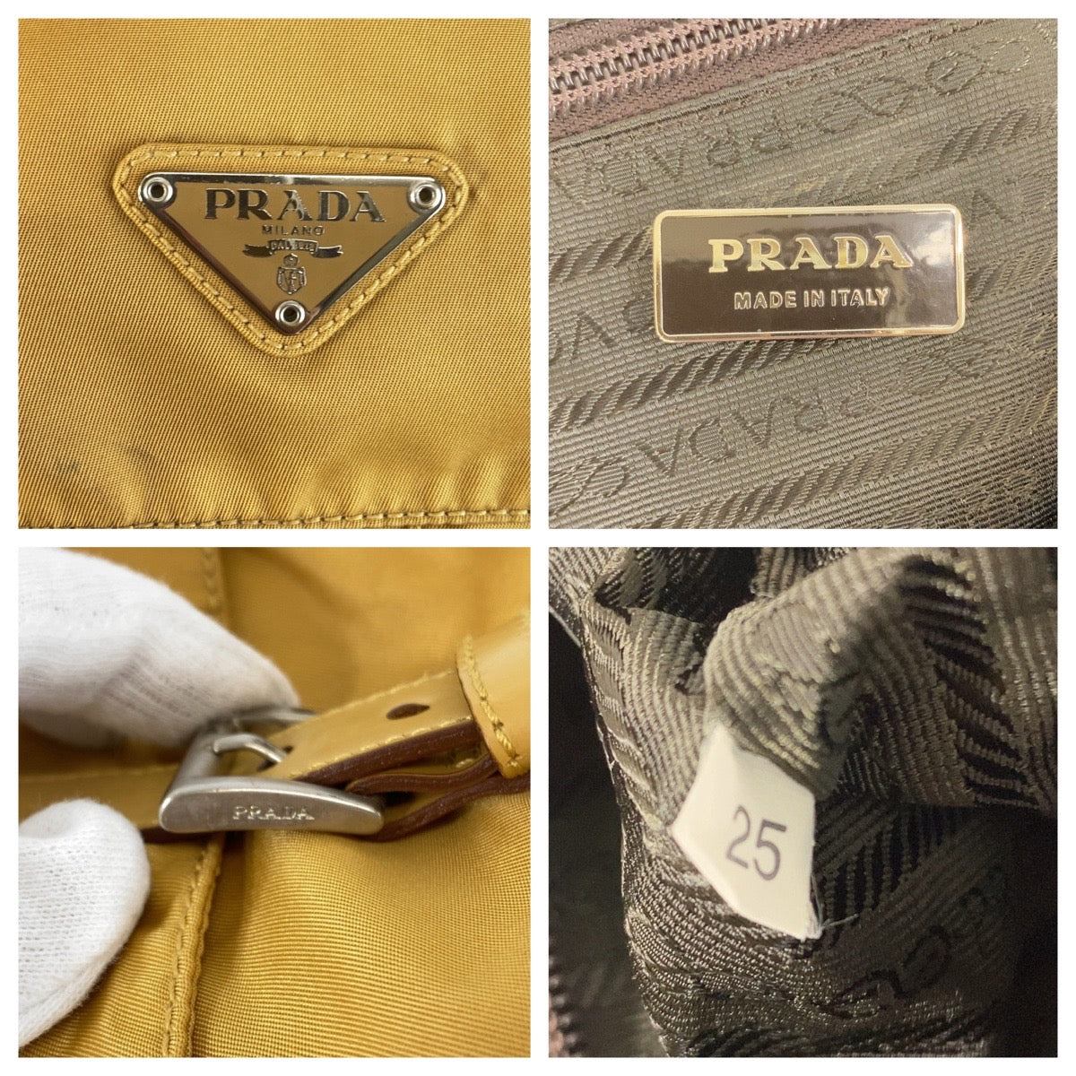 20889
PRADA プラダ テスート 三角ロゴプレート イエロー マスタード シルバー金具 ナイロン ショルダーバッグ メッセンジャーバッグ メンズ AB37