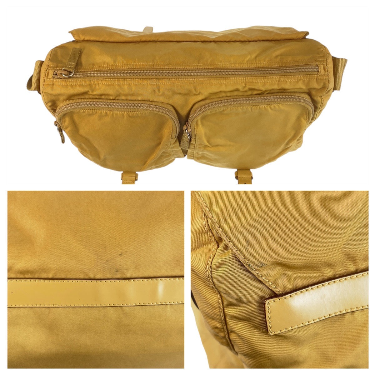 20889
PRADA プラダ テスート 三角ロゴプレート イエロー マスタード シルバー金具 ナイロン ショルダーバッグ メッセンジャーバッグ メンズ AB37