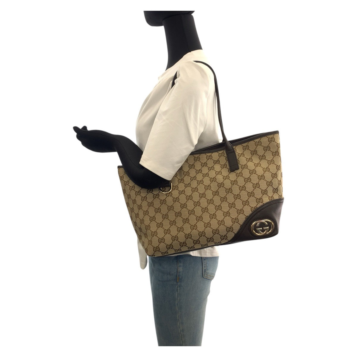 20891
GUCCI グッチ ニューブリット ベージュ ダークブラウン ゴールド金具 GGキャンバス / レザー 169946 トートバッグ ショルダーバッグ レディース ABP42