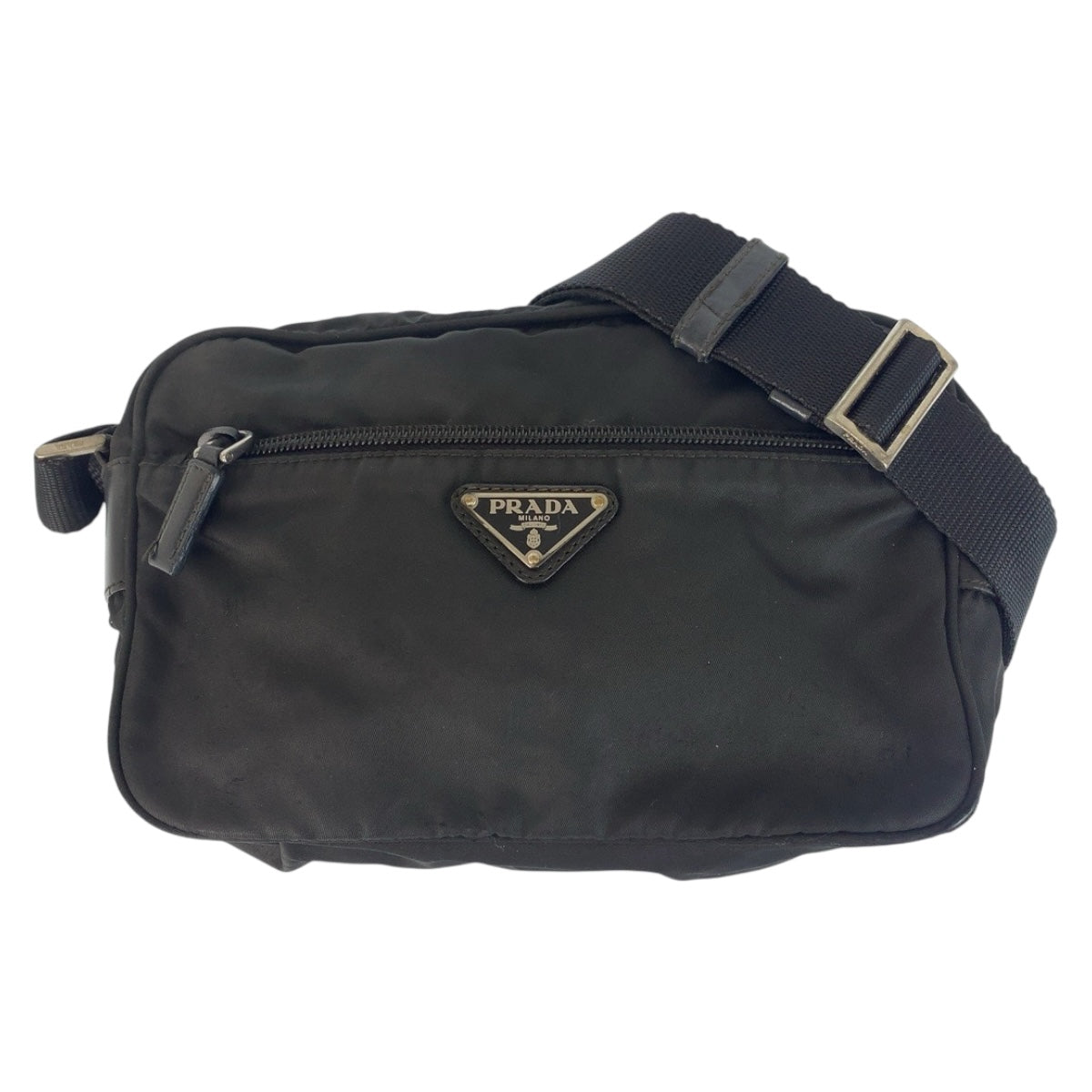 20894
PRADA プラダ テスート 三角ロゴプレート ブラック 黒 シルバー金具 ナイロン / レザー ショルダーバッグ ポシェット レディース AB23