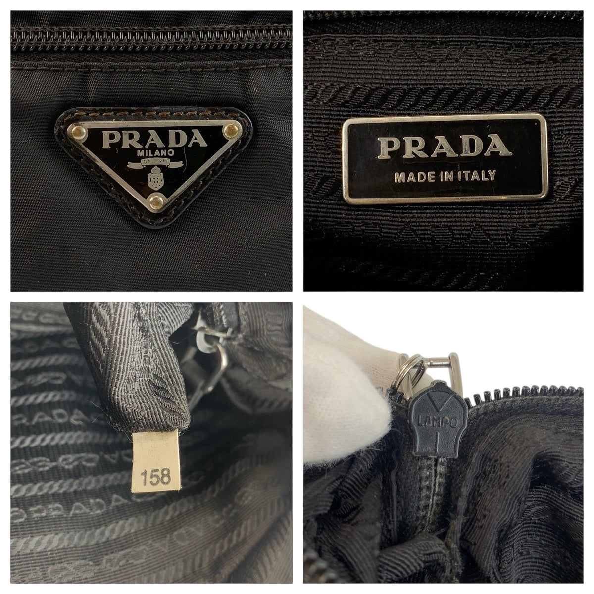 20894
PRADA プラダ テスート 三角ロゴプレート ブラック 黒 シルバー金具 ナイロン / レザー ショルダーバッグ ポシェット レディース AB23