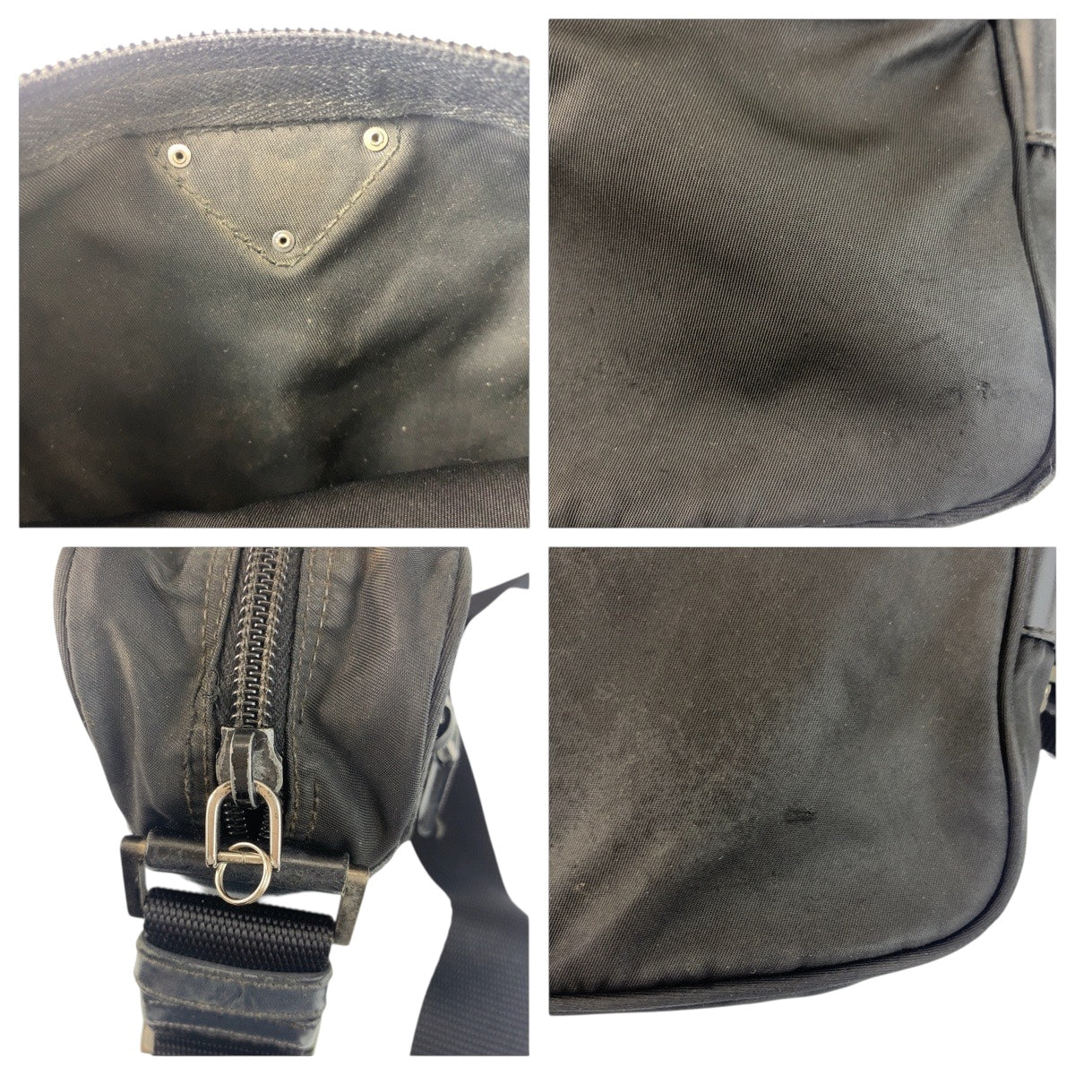 20894
PRADA プラダ テスート 三角ロゴプレート ブラック 黒 シルバー金具 ナイロン / レザー ショルダーバッグ ポシェット レディース AB23