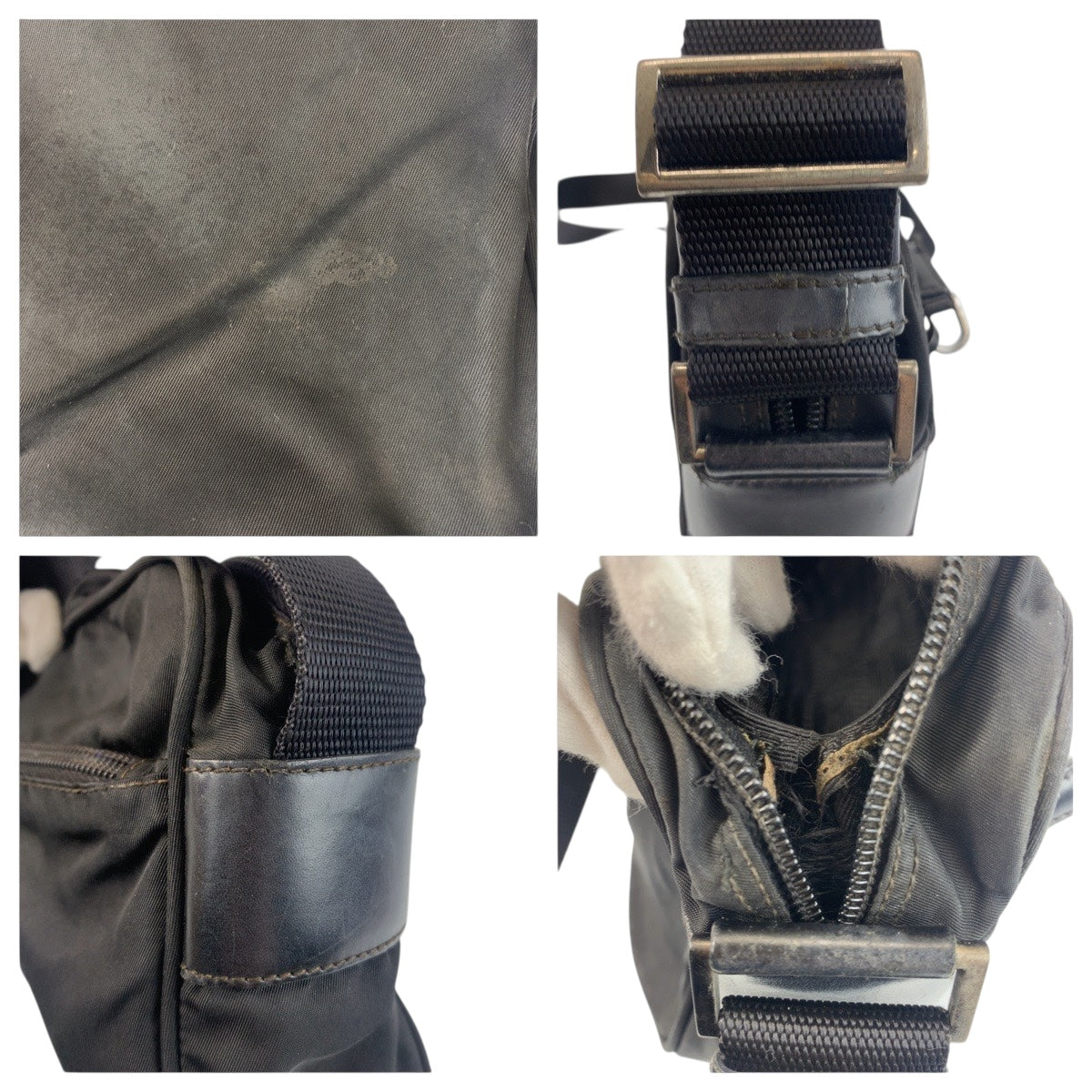 20894
PRADA プラダ テスート 三角ロゴプレート ブラック 黒 シルバー金具 ナイロン / レザー ショルダーバッグ ポシェット レディース AB23