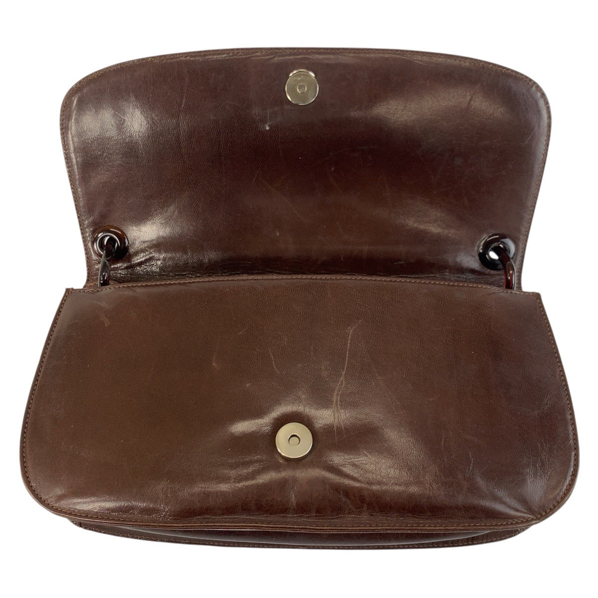 20896
PRADA プラダ ロゴ ブラウン レザー / プラスチック ショルダーバッグ レディース ABP35