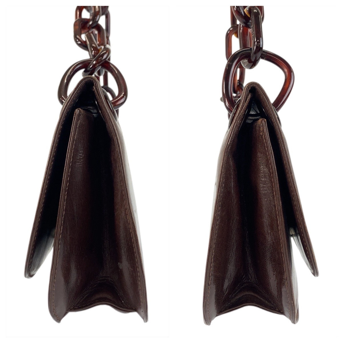 20896
PRADA プラダ ロゴ ブラウン レザー / プラスチック ショルダーバッグ レディース ABP35